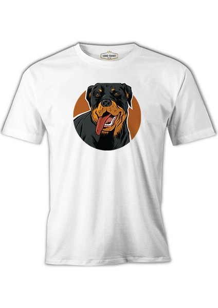 Rottweiler Dog With Circular Background Beyaz Erkek Tshirt