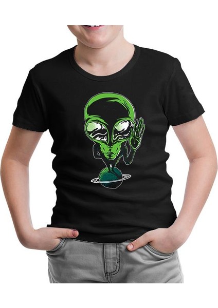 Alien On Planet Siyah Çocuk Tshirt