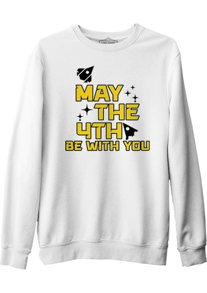 May The Fourth With Ships And Stars Beyaz Erkek Kalın Sweatshirt