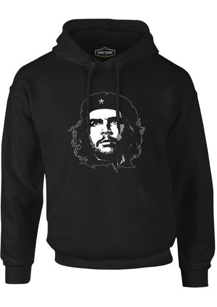 Che Guevara - The Black Star Siyah Erkek Fermuarsız Kapşonlu