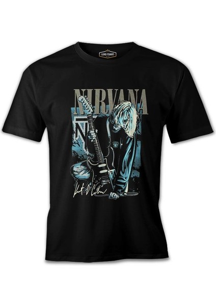 Nirvana - Kurt Cobain With The Guitar Siyah Erkek Tshirt