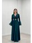 Krep Kumaş Kolları Volan Detaylı Maxiboy Abiye Elbise - Zümrüt Yeşil 1