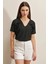 Kadın Siyah Oversize Fırfırlı V Yaka Örme Bluz HZL23S-BD104581 1
