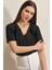 Kadın Siyah Oversize Fırfırlı V Yaka Örme Bluz HZL23S-BD104581 2