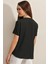 Kadın Siyah Oversize Fırfırlı V Yaka Örme Bluz HZL23S-BD104581 4