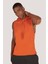 P-005672-ERKEK Kapüşonlu Kolsuz Rahat Kesim Sıfır Kol Pamuklu Casual Spor T-Shirt - Tişört-Kiremit 1