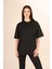 P-005478-KADIN 100% Pamuklu Oversize Kısa Kol T-Shirt-Siyah 1