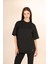 P-005478-KADIN 100% Pamuklu Oversize Kısa Kol T-Shirt-Siyah 2