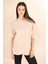 P-005478-KADIN 100% Pamuklu Oversize Kısa Kol T-Shirt-Bej 1