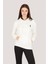 P-002995-KADIN Kapüşonlu Sweatshirt Diagonal Uzun Kollu Rahat Kesim 3 Iplik Spor Pamuklu Sweatshirt-Beyaz 1