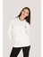 P-002995-KADIN Kapüşonlu Sweatshirt Diagonal Uzun Kollu Rahat Kesim 3 Iplik Spor Pamuklu Sweatshirt-Beyaz 2