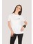 P-002994-KADIN %100 Pamuklu Bisiklet Yaka Kısa Kol Rahat Kesim Casual Spor T-Shirt - Tişört-Beyaz 5