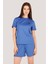 P-005758-KADIN Yan Cep ve Arka Fermuarlı Cebe Sahip Nefes Alan Antreman Fitness Spor Şort-Mavi 1