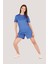 P-005758-KADIN Yan Cep ve Arka Fermuarlı Cebe Sahip Nefes Alan Antreman Fitness Spor Şort-Mavi 2