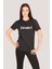 P-002993-KADIN %100 Pamuklu Bisiklet Yaka Kısa Kol Rahat Kesim Casual Spor T-Shirt - Tişört-Siyah 1