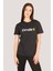 P-002993-KADIN %100 Pamuklu Bisiklet Yaka Kısa Kol Rahat Kesim Casual Spor T-Shirt - Tişört-Siyah 2