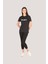 P-002993-KADIN %100 Pamuklu Bisiklet Yaka Kısa Kol Rahat Kesim Casual Spor T-Shirt - Tişört-Siyah 4