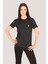 P-005962-KADIN %100 Pamuklu Bisiklet Yaka Kısa Kol Rahat Kesim Casual Spor T-Shirt - Tişört-Siyah 1