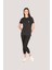P-005962-KADIN %100 Pamuklu Bisiklet Yaka Kısa Kol Rahat Kesim Casual Spor T-Shirt - Tişört-Siyah 5