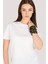 P-002994-KADIN %100 Pamuklu Bisiklet Yaka Kısa Kol Rahat Kesim Casual Spor T-Shirt - Tişört-Beyaz 2