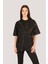 P-006866-KADIN 100% Pamuklu Oversize Batik Yıkama Efektli Kısa Kol T-Shirt-Siyah 1