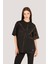 P-006866-KADIN 100% Pamuklu Oversize Batik Yıkama Efektli Kısa Kol T-Shirt-Siyah 2