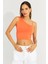 Kadın Turuncu Askılı Tek Omuz Likralı Crop Bluz HZL23S-SND120171 3