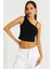 Kadın Siyah Askılı Tek Omuz Likralı Crop Bluz HZL23S-SND120171 2