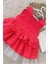 Kırmızı Puantiyeli Fiyonklu Kız Çocuk Tütü Elbise Bandana Takım 1-10 Yaş Doğum Günü Elbisesi 3