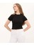 Beyaz %100 Pamuk Crop Bisiklet Yaka Örme T-Shirt 1
