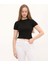 Beyaz %100 Pamuk Crop Bisiklet Yaka Örme T-Shirt 2
