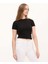 Beyaz %100 Pamuk Crop Bisiklet Yaka Örme T-Shirt 3