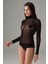 Kadın Siyah Boğazlı Tül Body 12403 2