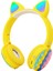 CXT-950 Rgb LED Işıklı Kedi Kulağı Band Tasarımı Ayarlanabilir Katlanabilir Kulak Üstü Bluetooth Kulaklık Sarı 1