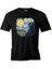A Cat In Vang Gogh's Starry Night Siyah Erkek Tshirt 1