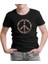 Floral Butterfly Birds Peace Symbol Siyah Çocuk Tshirt 1