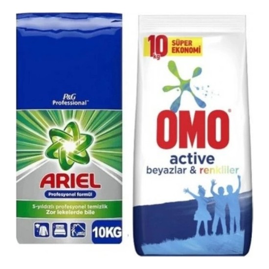 Omo ve Ariel 10 kg Beyazlar ve Renkliler İçin 100 Yıkama Ultra Temizlik Paketi