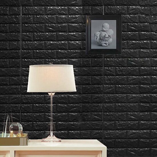 Renkli Duvarlar NW06-70X500CM Kendinden Yapışkanlı Siyah Tuğla Desen 3D Duvar Kağıdı Paneli Tek Parça