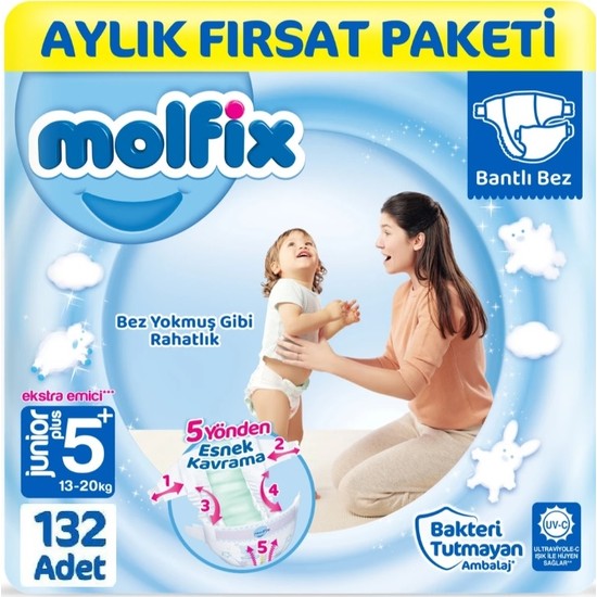 Molfix Bebek Bezi 5+ Beden Junior Plus Aylık Fırsat Paketi 132 Adet