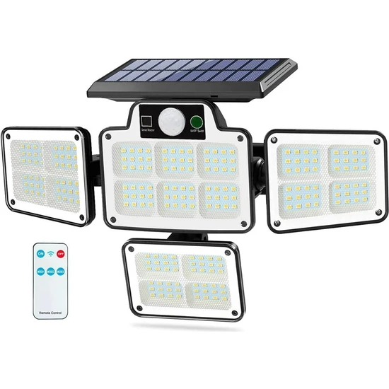 Sge Teknoloji 228 LED Güneş Enerjili Hareket Sensörlü Kumandalı Bahçe Garaj Ev Aydınlatma Lambası Işık