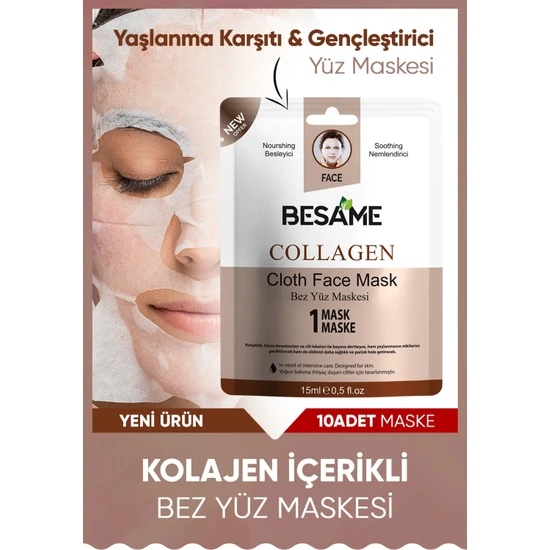 hepsiburada Besame Collagen Provitamin B5 Nem Bombası Kağıt Yüz Maskesi 10'lu Paket