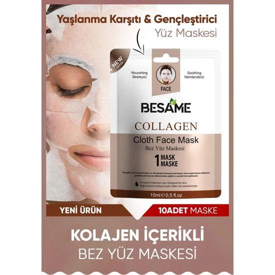 hepsiburada Besame Collagen Provitamin B5 Nem Bombası Kağıt Yüz Maskesi 10'lu Paket hepsiburada Besame Collagen Provitamin B5 Nem Bombası Kağıt Yüz Maskesi 10'lu Paket