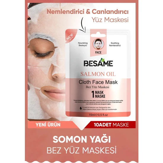 Besame Somon Yağı Hyaluronik Asit Nem Bombası Kağıt Yüz Maskesi 10'lu Paket