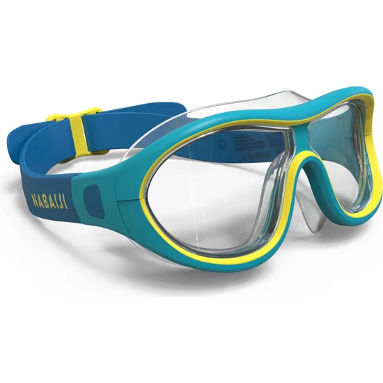 Decathlon Nabaiji Yüzücü Maskesi - S Boy - Mavi / Sarı - Şeffaf Camlar - 100 Swimdow V2