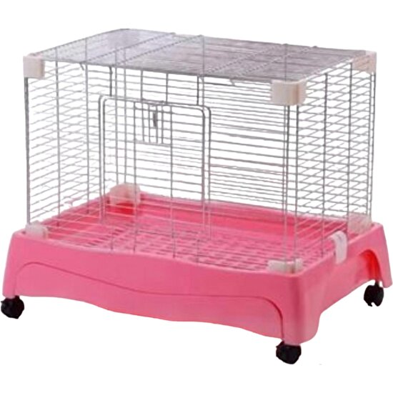 Ada Akvaryum Hamster Ginepig Kafesi 62*46*49 cm Tekerlekli Pembe Renk
