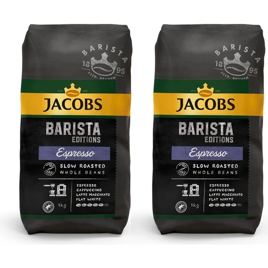 JACOBS Barista Editions Çekirdek Kahve %100 Arabica Espresso Yüksek Yoğunluk Yavaş Kavrum 1kg X 2 Paket