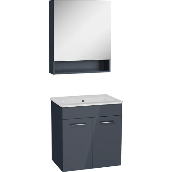 Vitra Ardea 67780 Banyo Dolabı Seti Kapaklı 60 Cm Parlak Antrasit