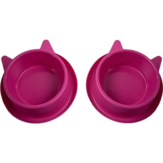 Miapet 2'li Plastik Kedi Kulaklı Mama ve Su Kabı Seti 400 ml Violet