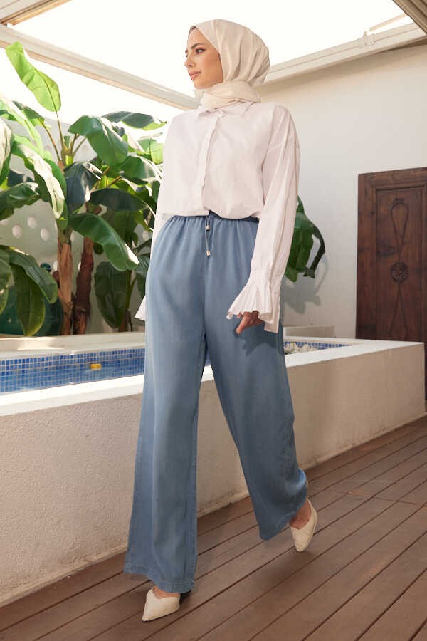 Neways 1105-DENIM Battal Lastikli Pantolon Mavi görsel 3