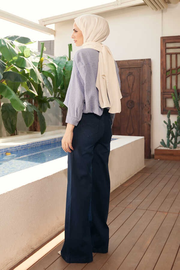 Neways 1067-DENIM Bol Paça Pantolon Lacivert görsel 2